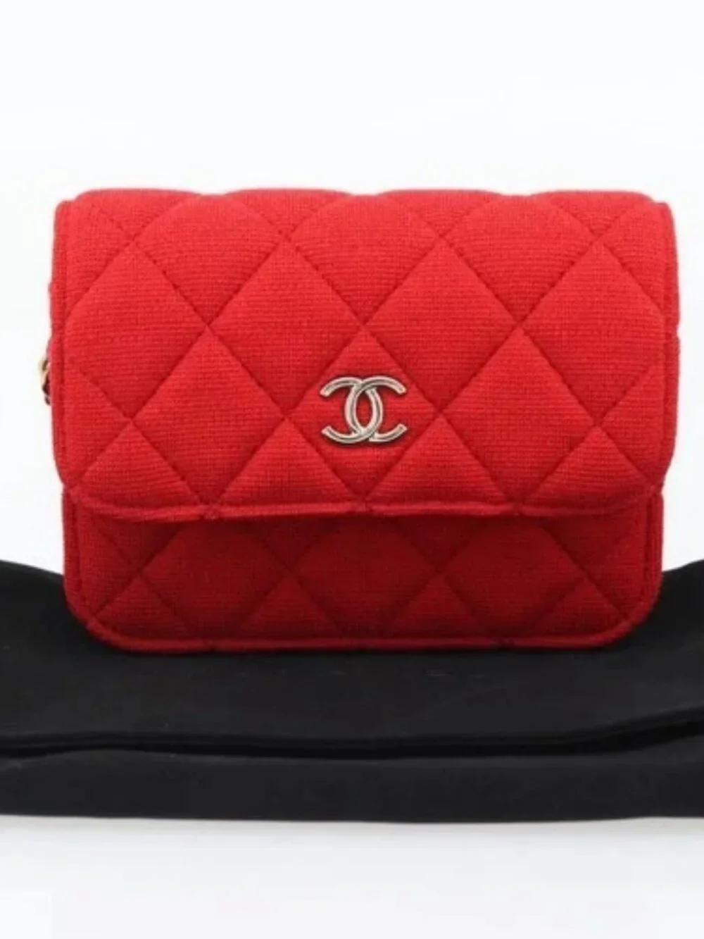 CHANEL Chain Mini Matelasse 12 Shoulder Bag Cotton Red Gold CC Auth 182786SM